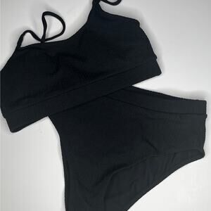 Two Piece Black Ribbed Swimsuit New S